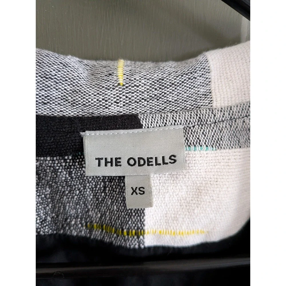 Anthropologie The Odells‎ Cairo Plaid Longline Blazer Jacket Black White XS